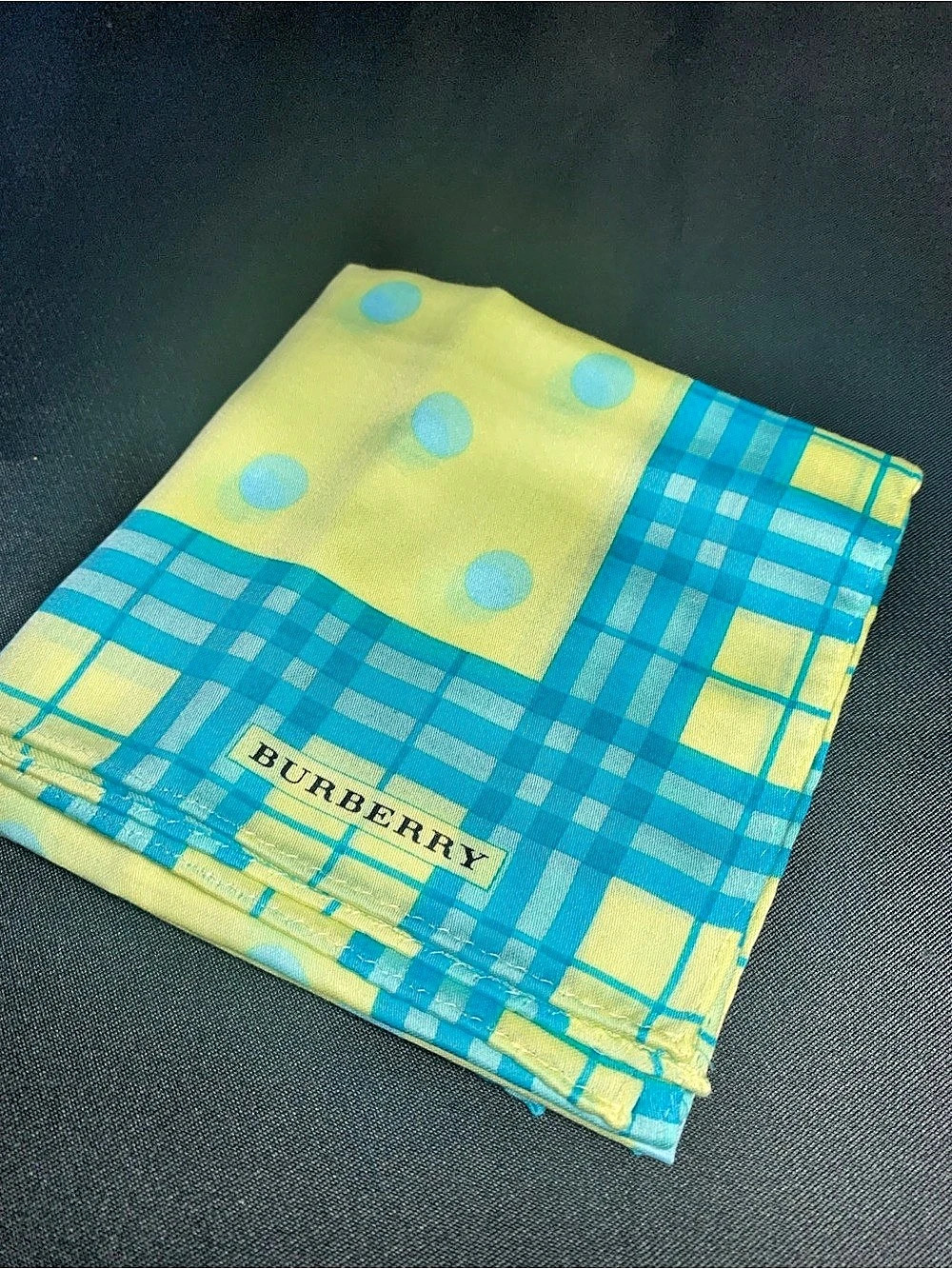 Burberry Polka Dot Plaid Mini Scarf in Yellow & Blue
